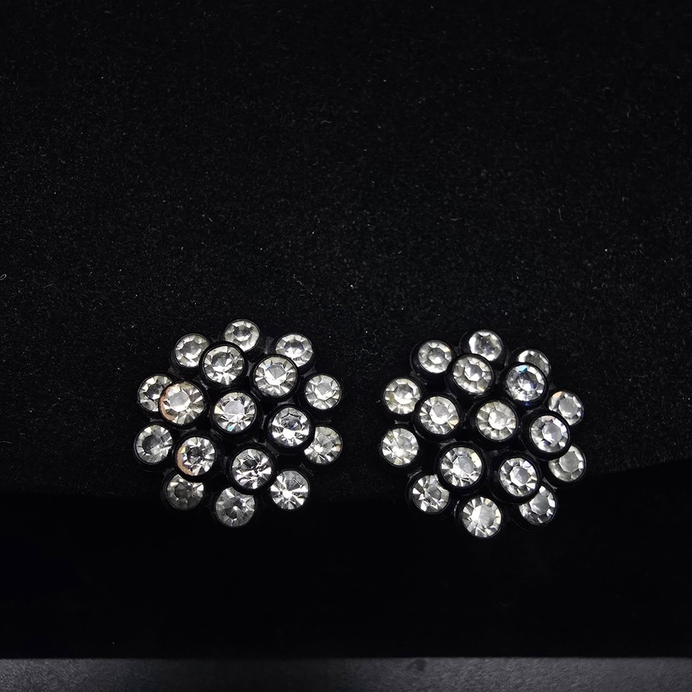 Clear Rhinestone Round Screw Back Earrings Vintage Costume Jewelry